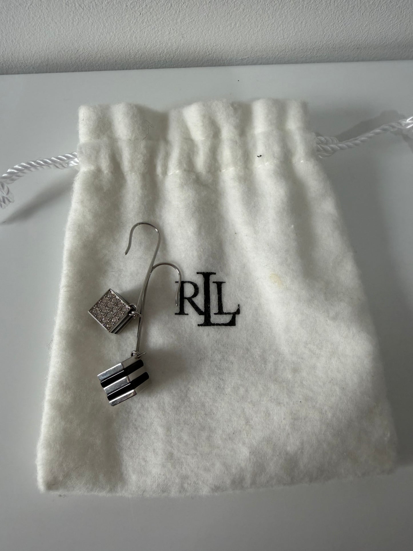 Preloved Black Silver Crystal Armani Earrings