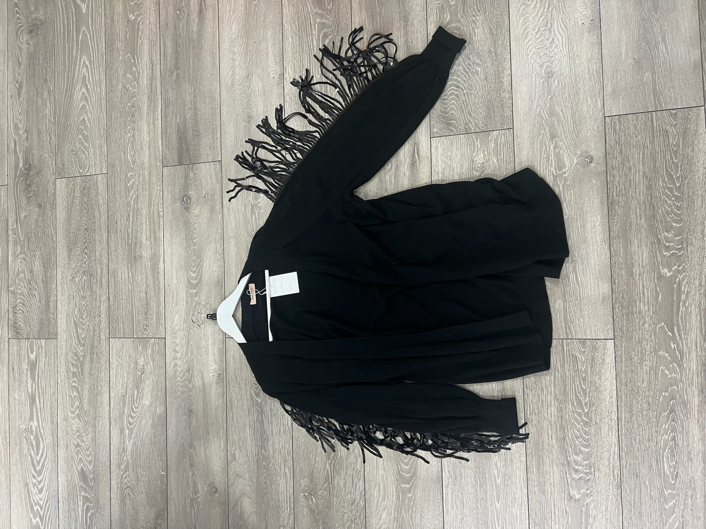 Pre-owned black fringe sleeve Twinset Cardigain, Size M
