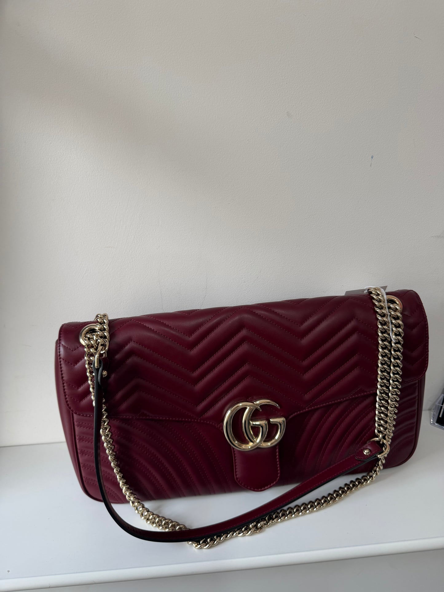 Pre-owned, New, Burgundy Gucci Marmont Bag, Size XL