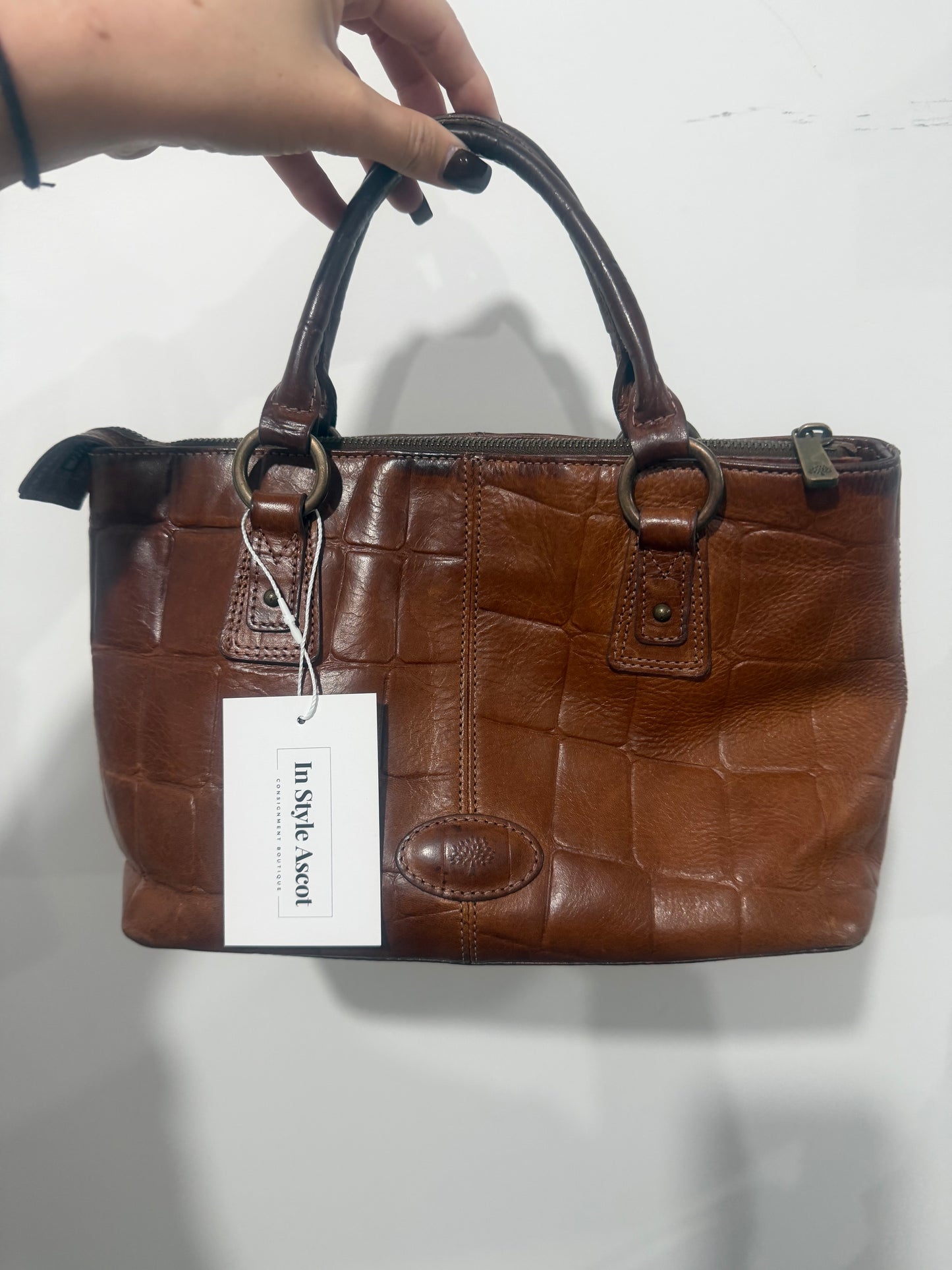 Brown Croc Mulberry Handbag with Crossbody Strap