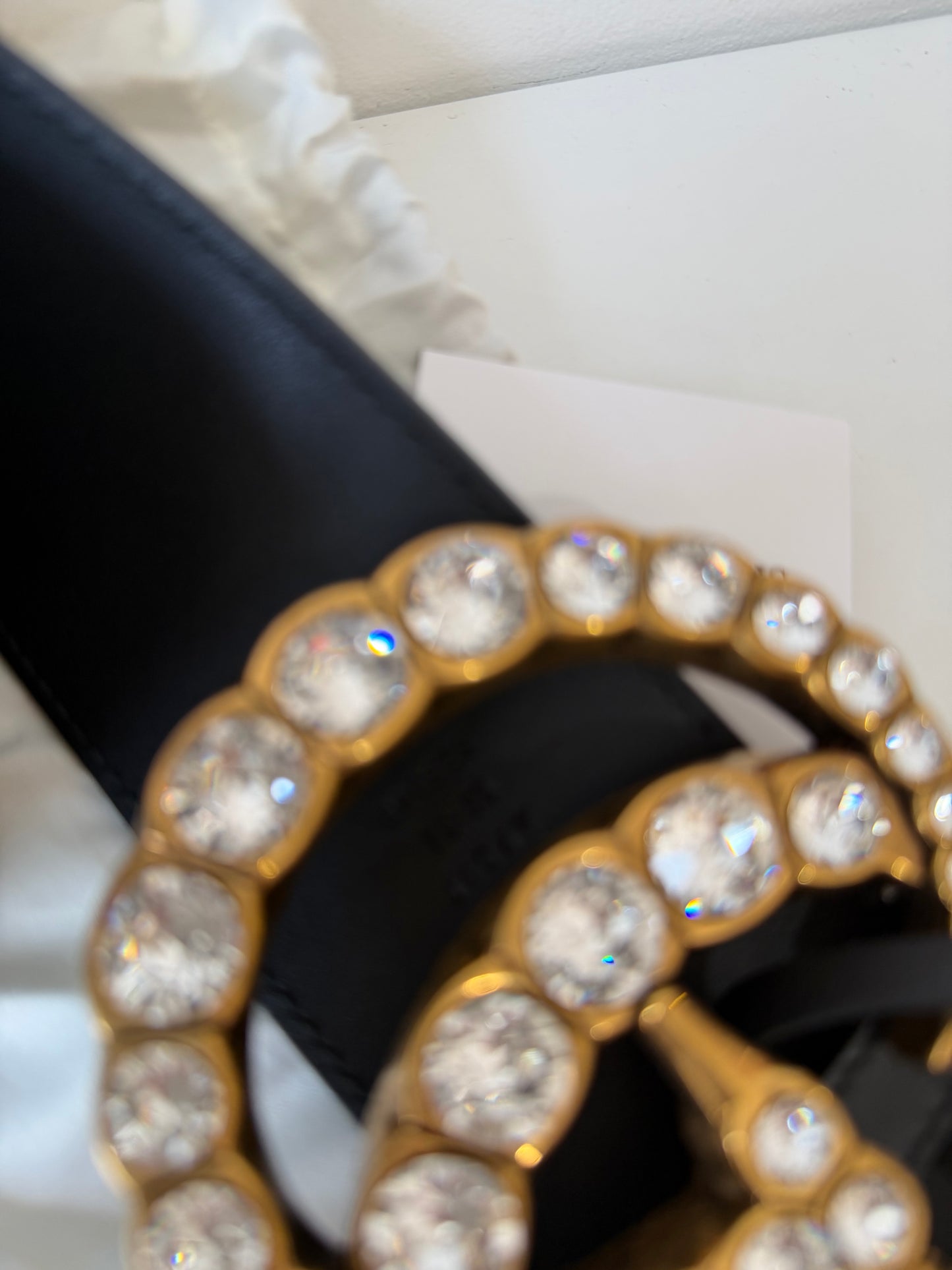 Pre-loved black with gold Gem Gucci Chunky belt, Size 95 W36