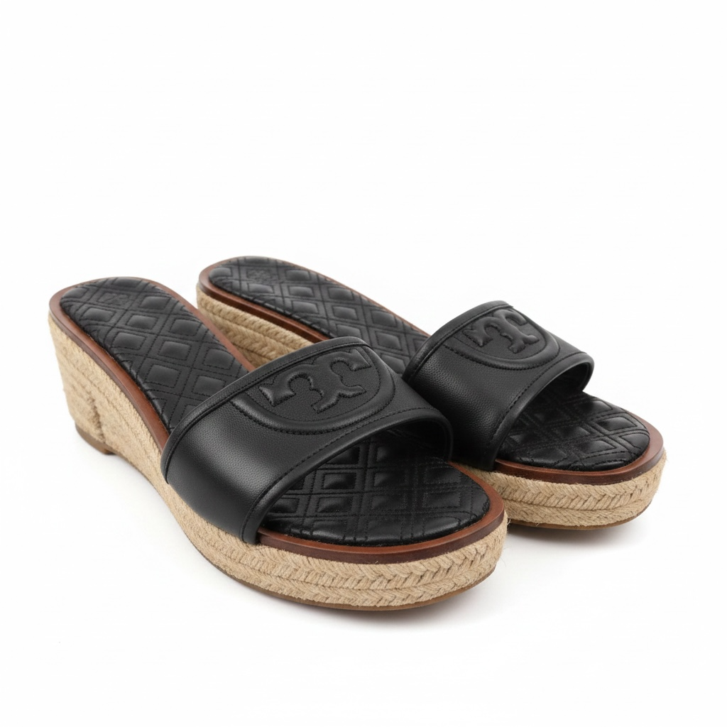 Preowned BRAND NEW Black and Brown Tory Burch Espadrilles, Size UK 5.5