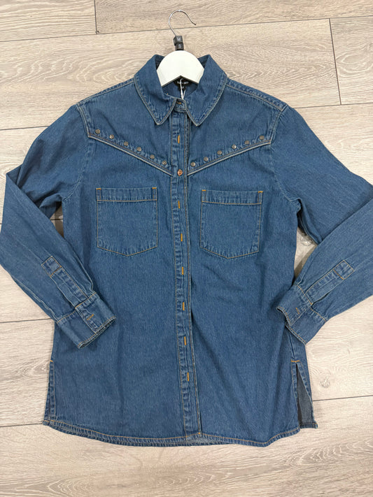 Studded Blue Saint + Sofia Denim Shirt, Size 10