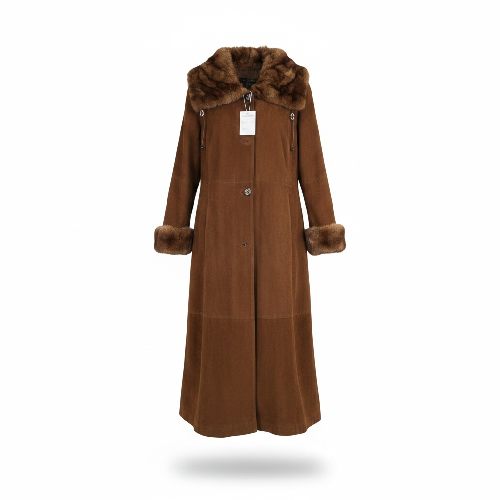 Pre-loved brown custom made Real fur coat, Size medium