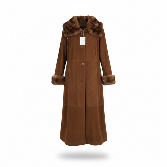 Pre-loved brown custom made Real fur coat, Size medium