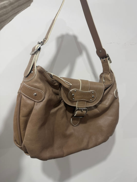 Leather Beige Longchamp Shoulder Bag, Vintage