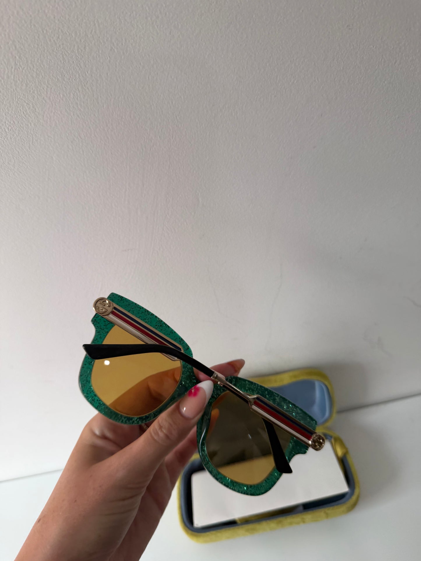 Preloved, Green Glitter Gucci Sunglasses, With Case