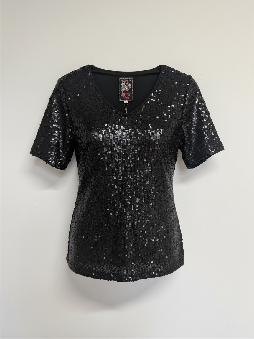 Preloved Johnny Was Top Size Small Black Sequin