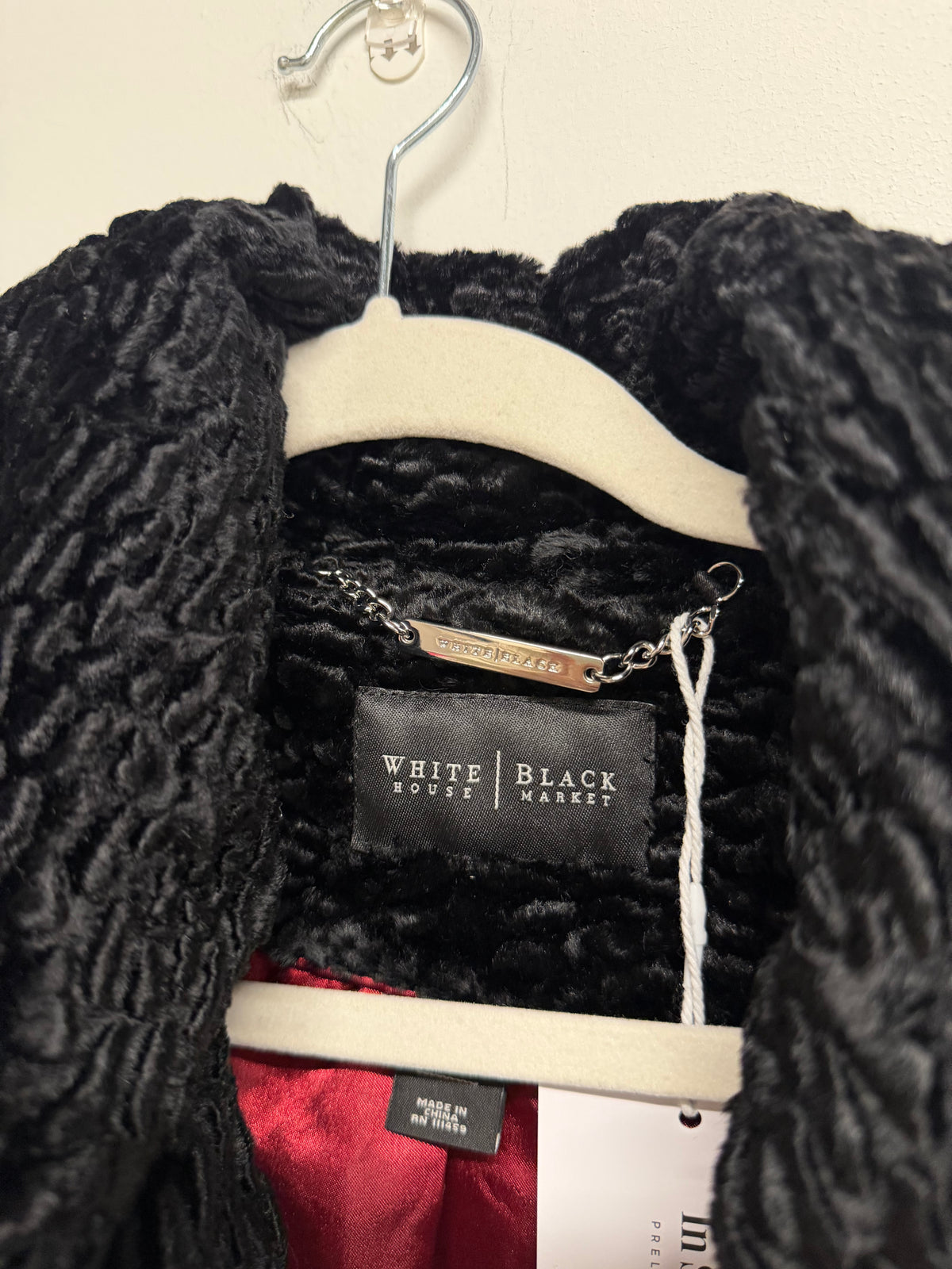 Preloved White Black House Market Faux Fur Coat Size Small Black