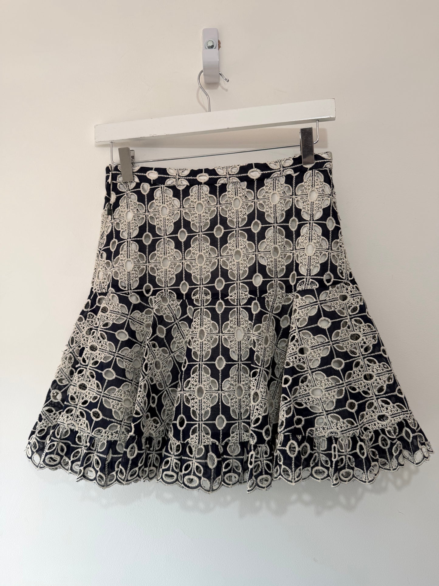 Preloved Navy and White Sandro Skirt, Small