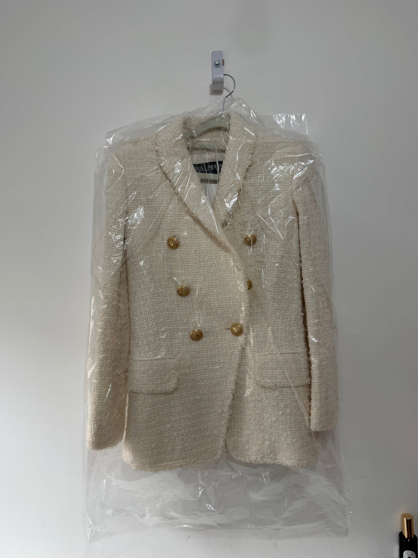 Preloved Balmain Blazer Size XS UK 6 White with Gold Buttons