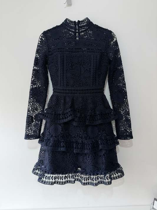 Preloved Self-Portrait Dress Size 10 Navy BNWT