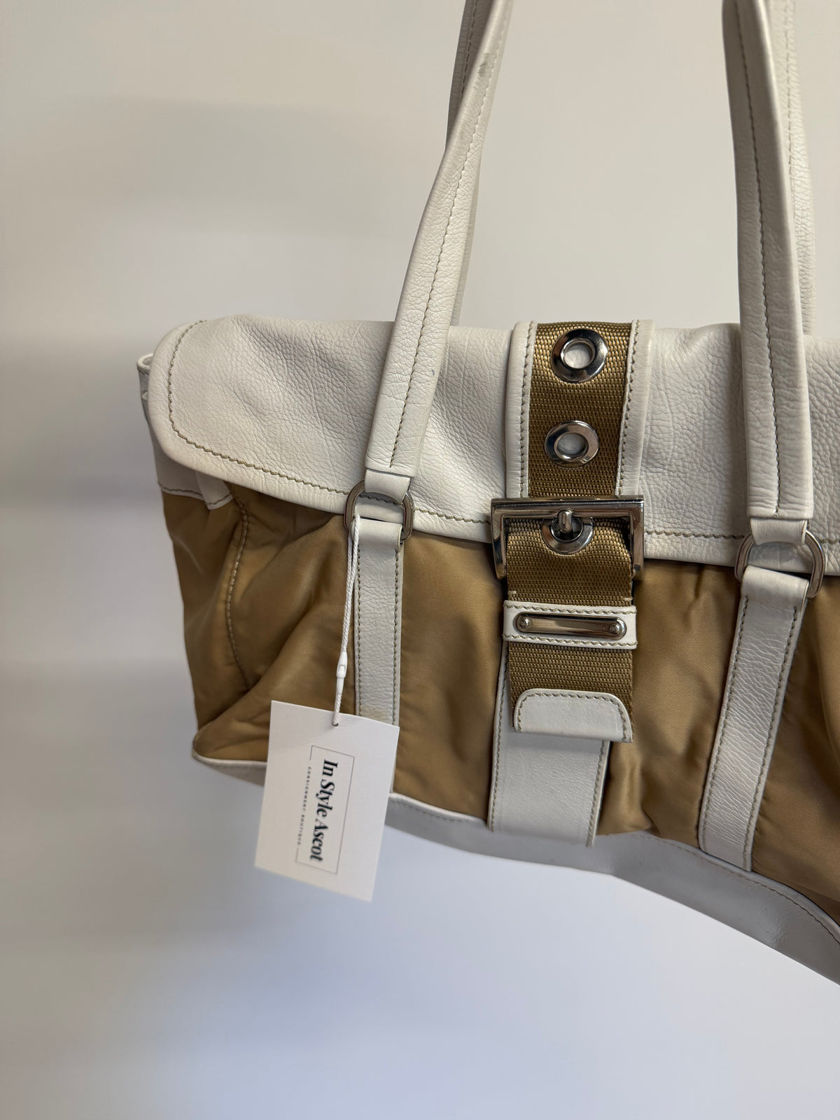 Preloved Prada Handbag Beige and White