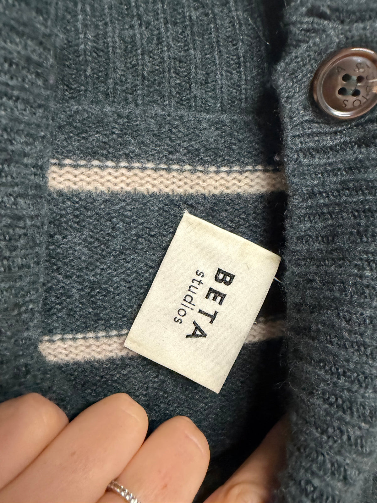 Preloved Beta Studios Jumper Small Green and White Stripe