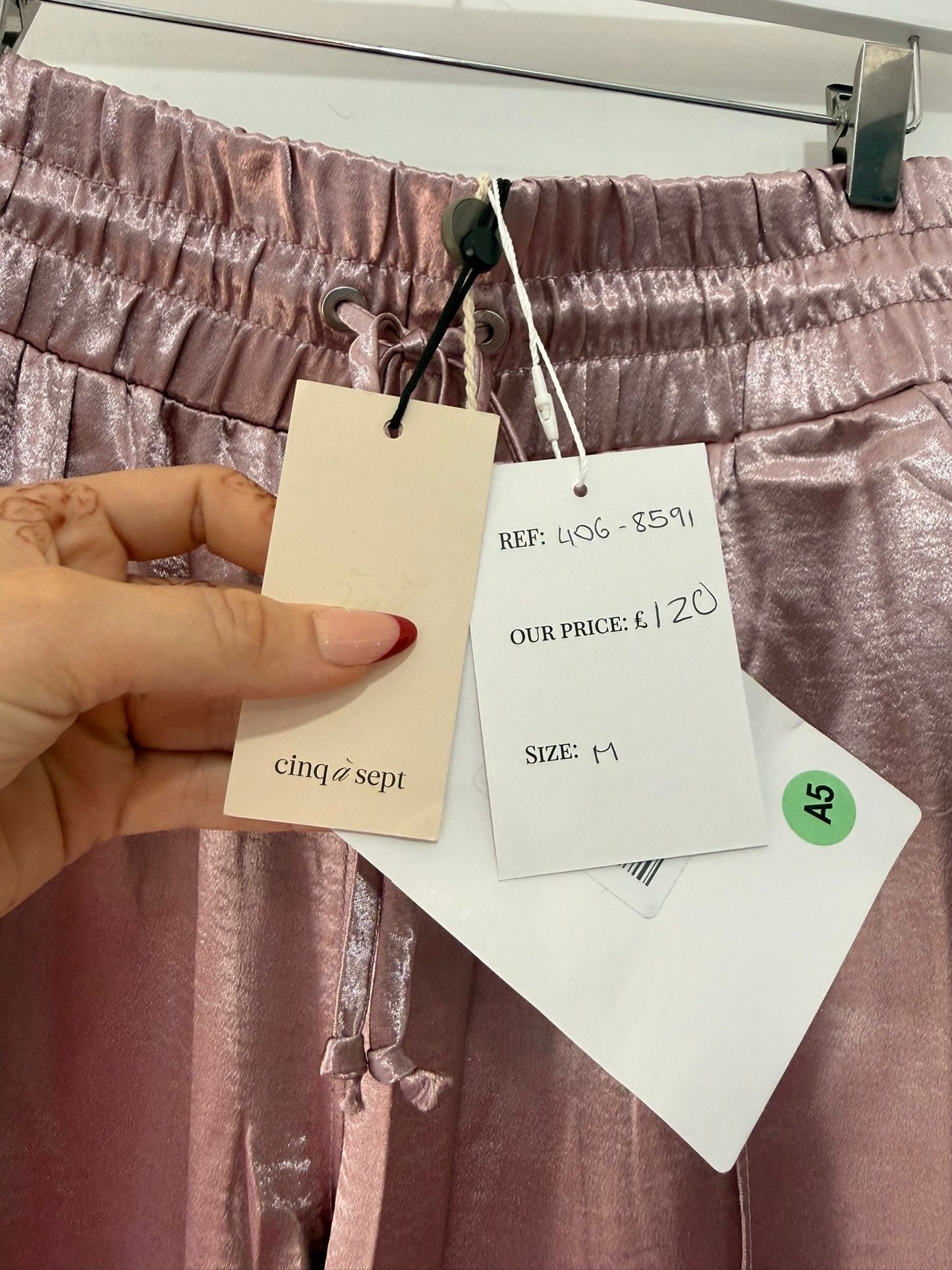 Preloved Metallic Pink Cinq a Sept Trousers, M, BNWT