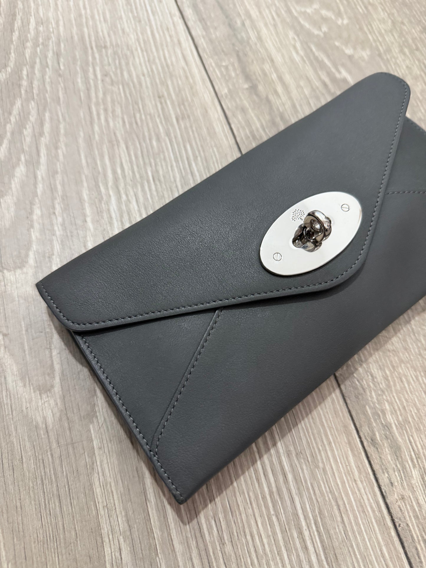 Envelope Mulberry Turn Lock Wallet, Grey with Silver Hardware