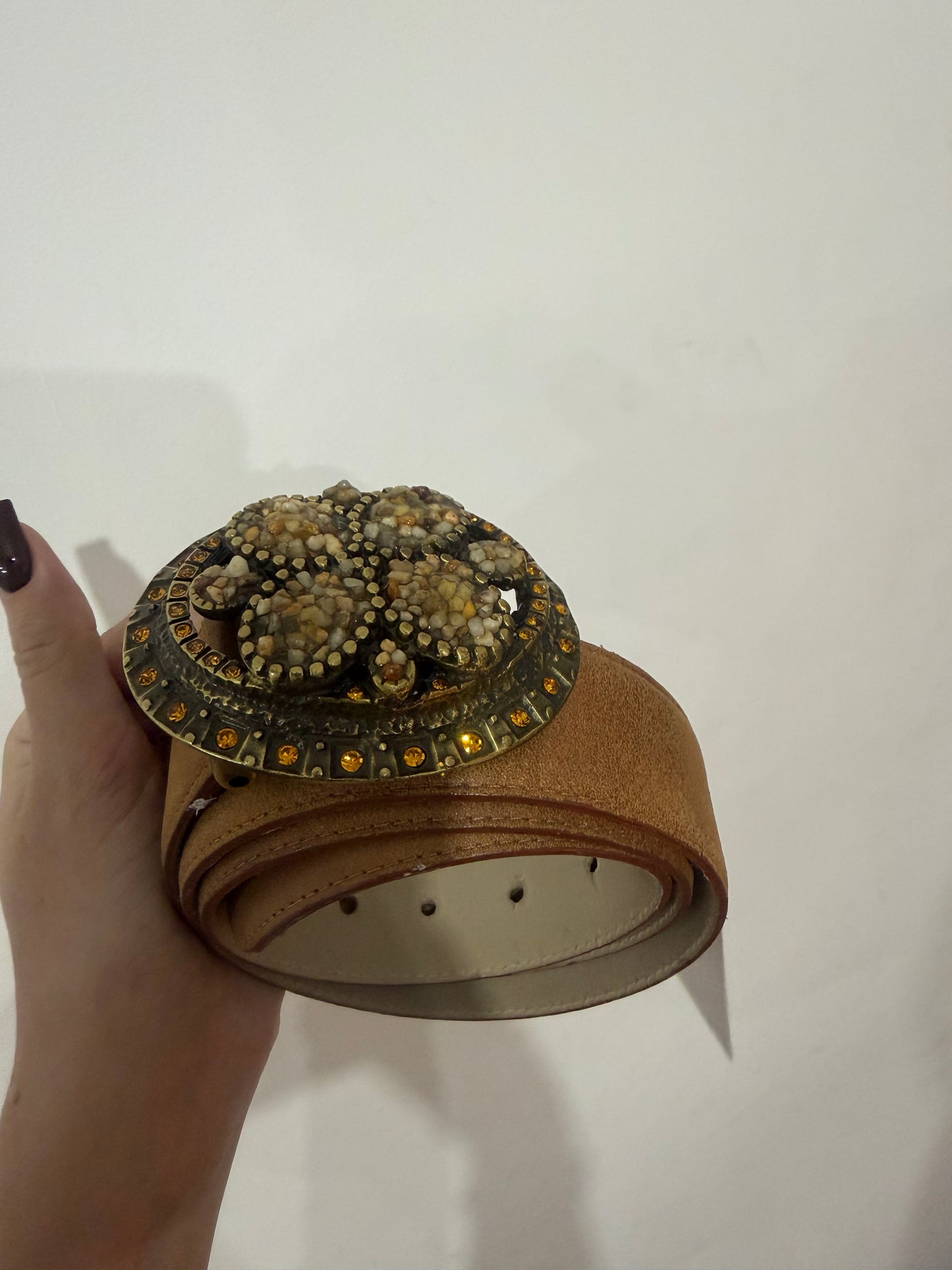 Brown Big Buckle Harrods Belt, Size M/L