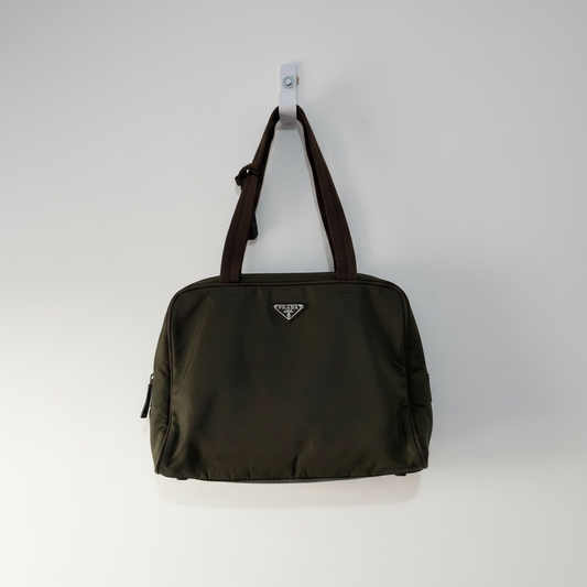 Pre-loved Green Prada Canvas Prada shoulder bag