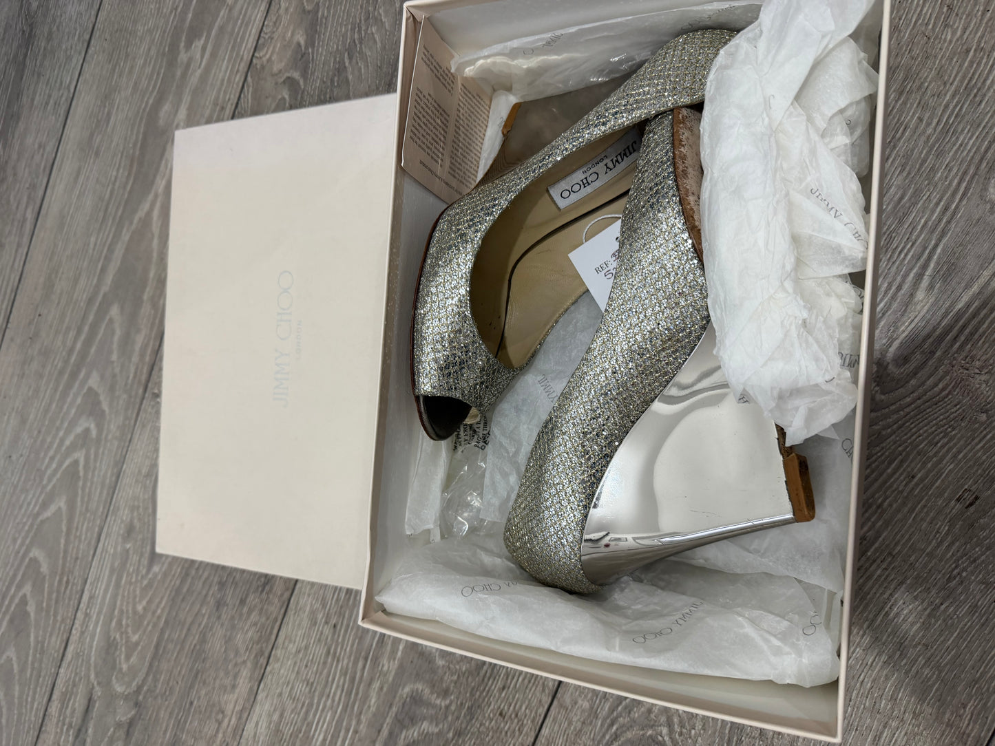 Pre-owned Gold Glitter Jimmy Choo Heels, Size 7 - 40
