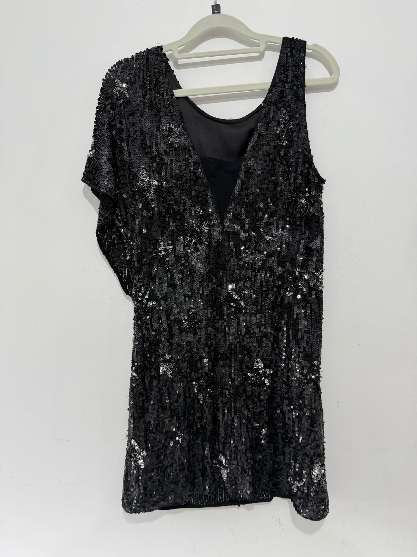 Pre-owned black with stars Zara Sequin dress, Size large