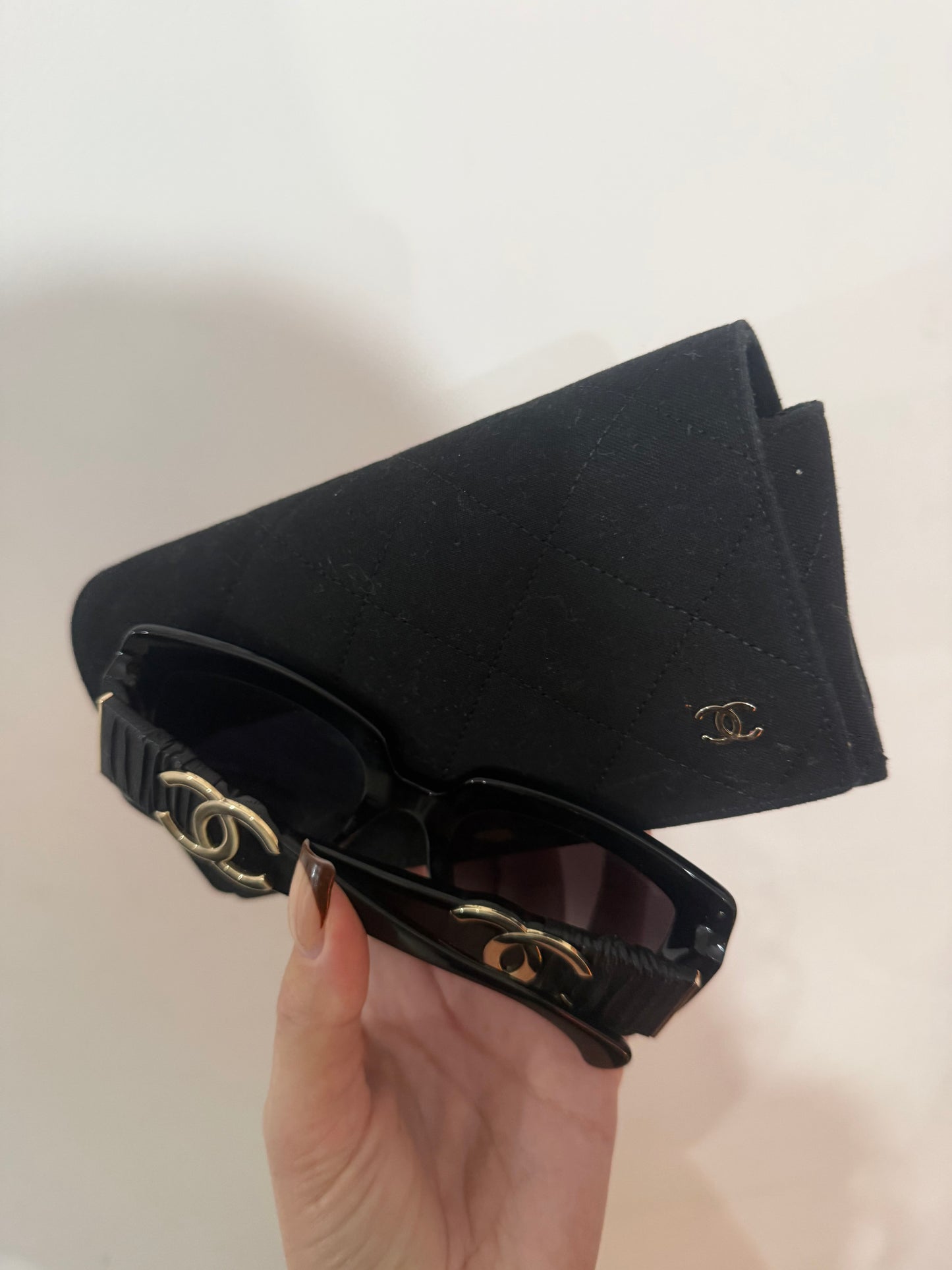Black and Calfskin Chanel Sunglasses