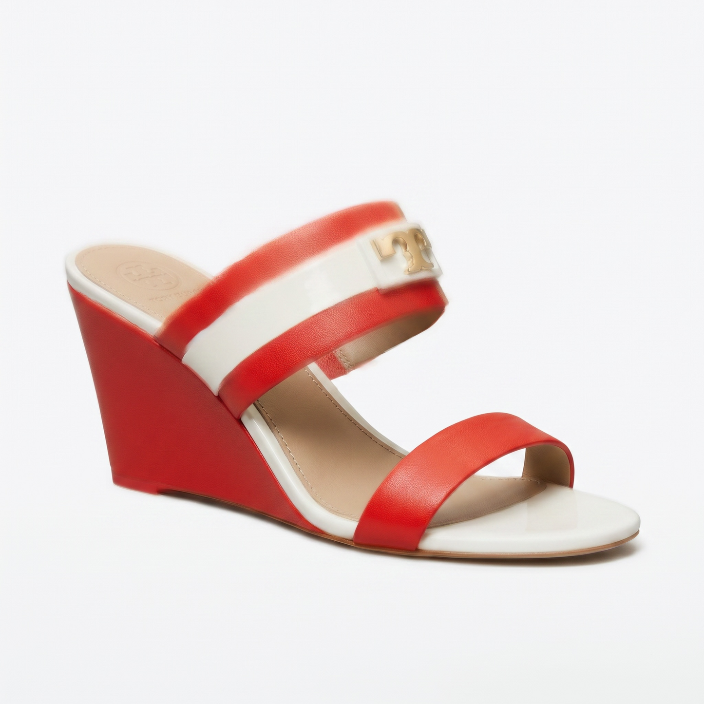Preloved, White/Red with gold hardware Tory Burch Wedges, Size 42 - UK 8