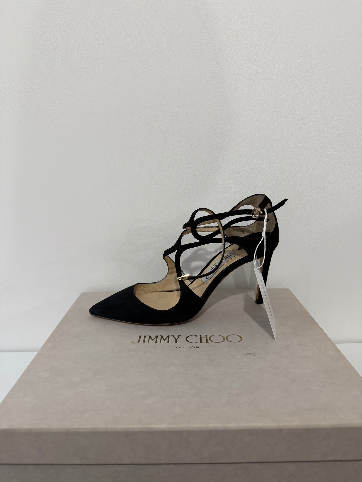 Preloved Black Suede Jimmy Choo Heels, Lance, Size 6.5
