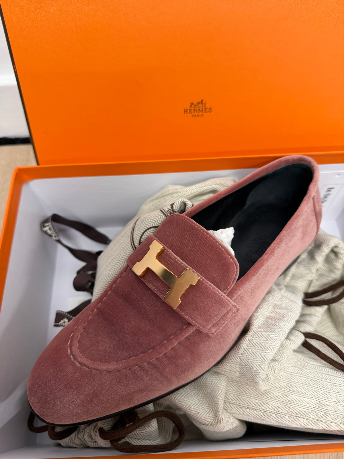 Preloved Hermes Loafers Size 4 Brand New Bois De Rose