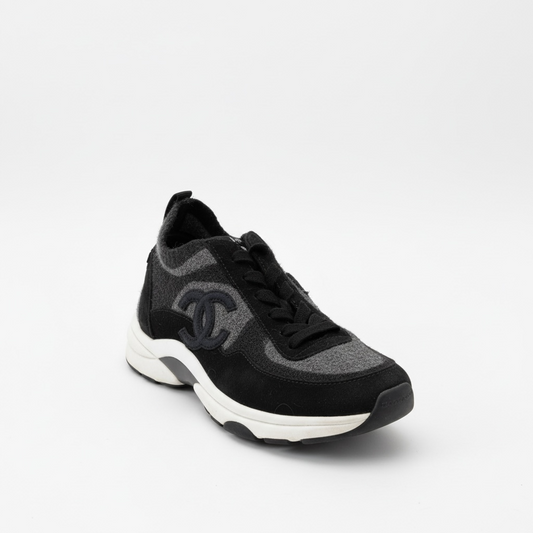 Pre-owned, Black and Grey Suede and Knit Sock Trainer Chanel Sneakers, Size 5 - 38