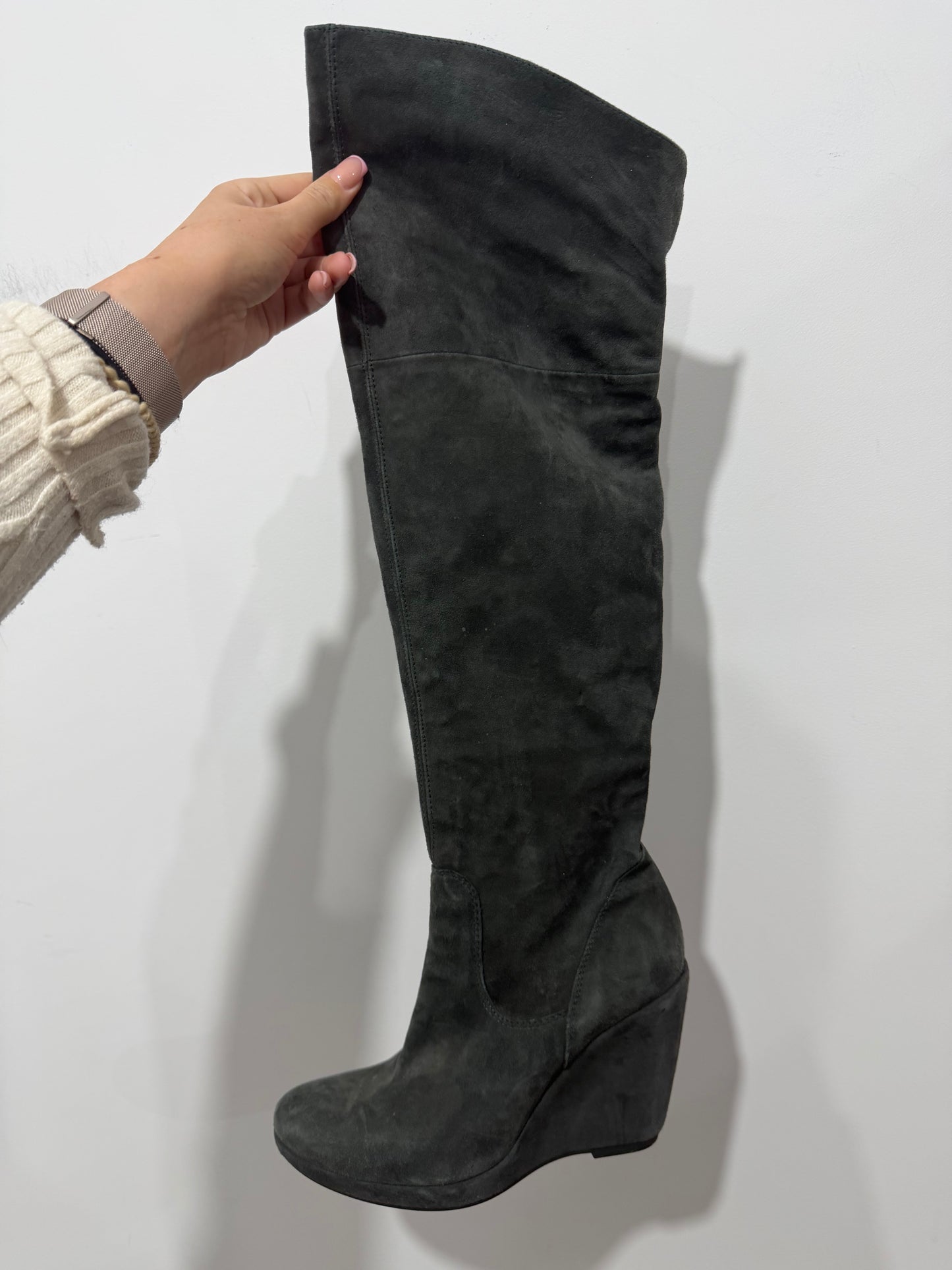 Grey Suede Vic Knee High Boots, Size 38 - UK 5
