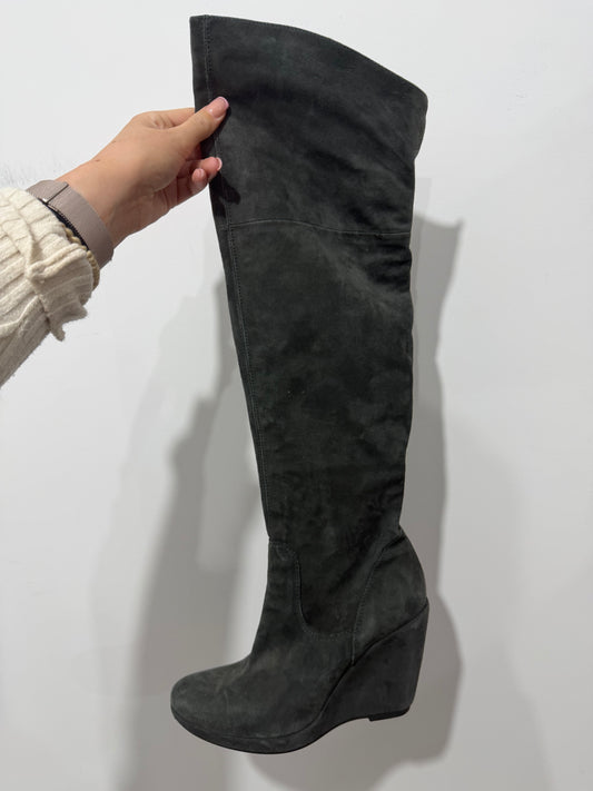 Grey Suede Vix Knee High Boots, Size 38 - UK 5