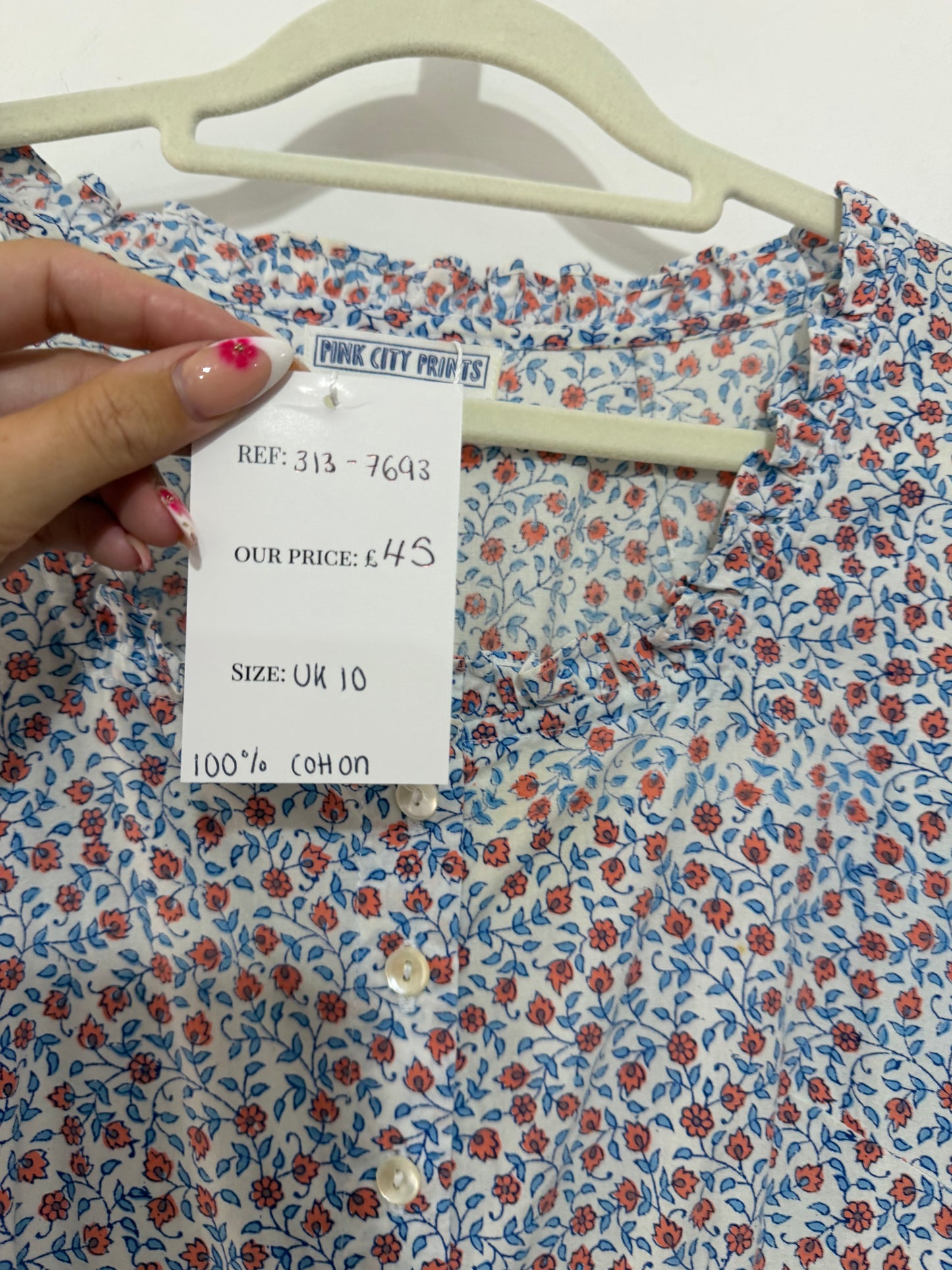 Pre-owned, Blue Floral Pink City Prints Dress, UK 10