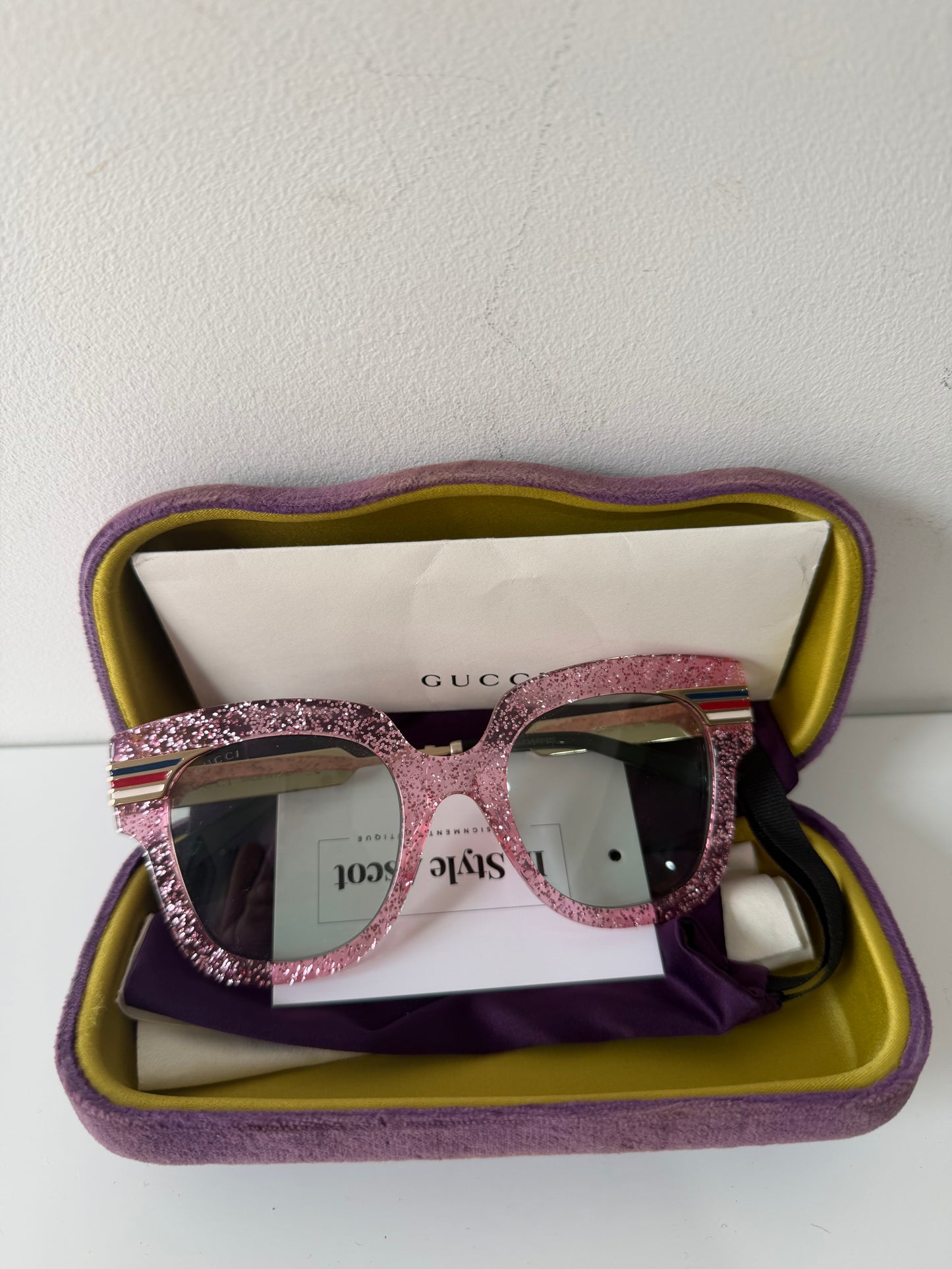 Preloved, Pink Glitter Gucci Sunglasses, With Case