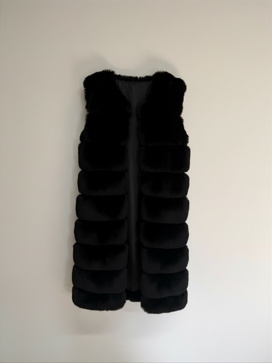 Preloved Faux Fur Gilet Black, Size Small