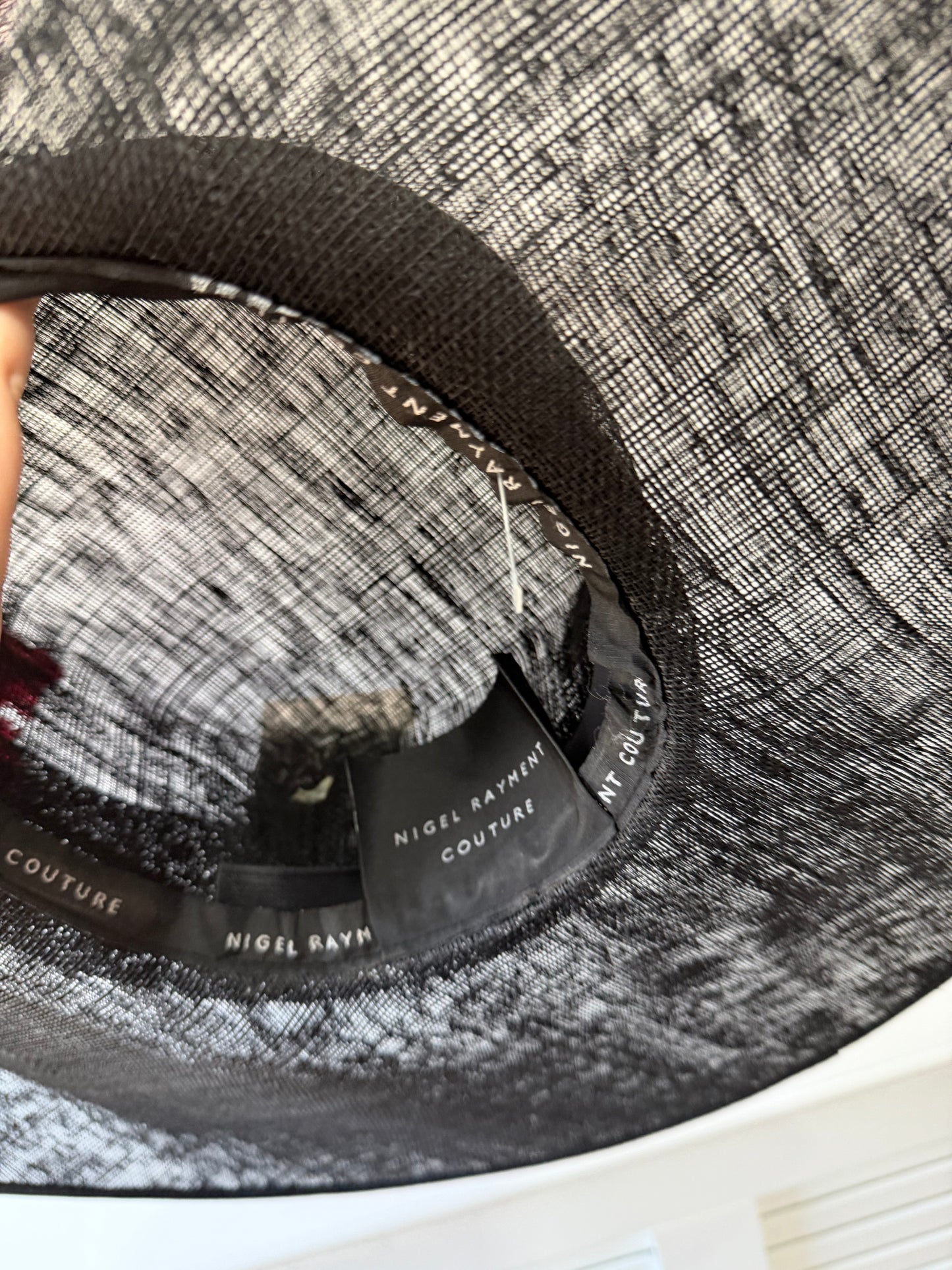 Preloved, Black with Red Feather Nigel Rayment Couture Hat Fascinator