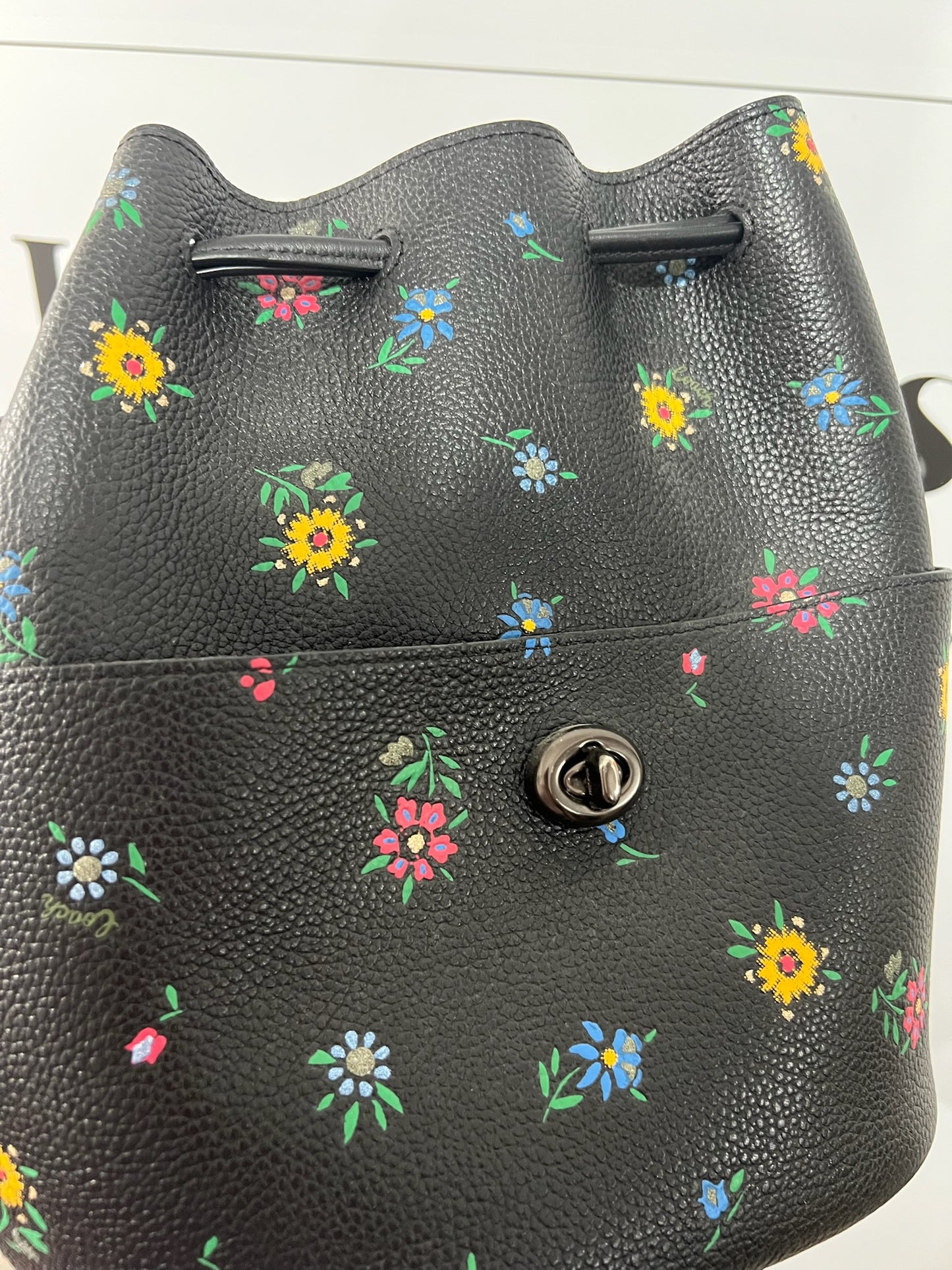 Flower Print Coach Handbag, Bucket Drawstring