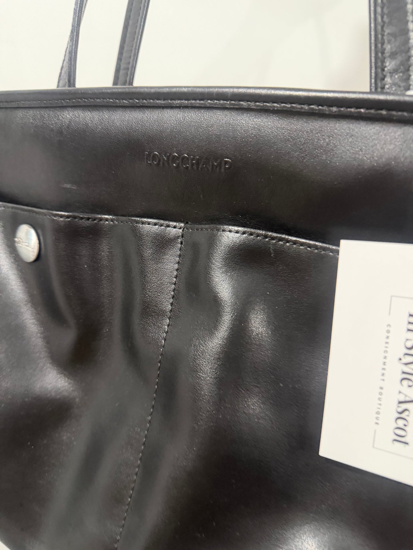 Black Leather Longchamp Handbag