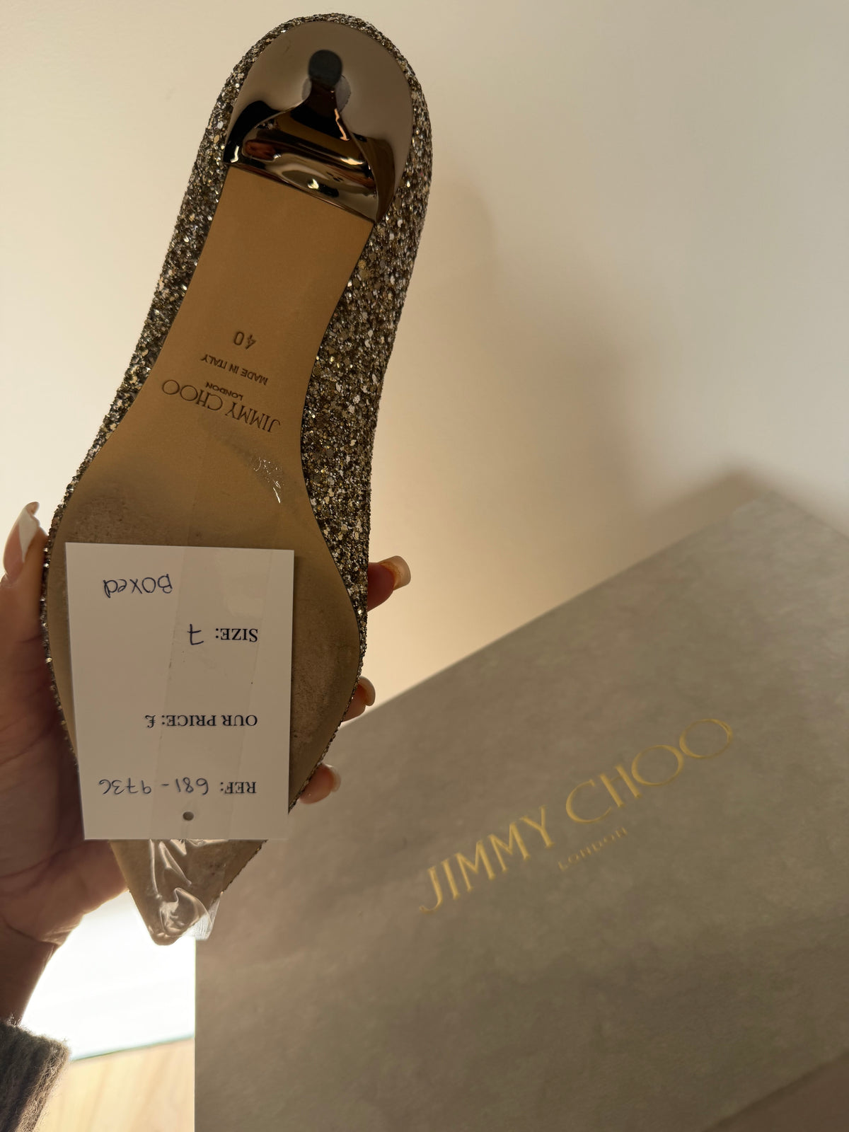Preloved Jimmy Choo Heels Size 7 Gold Sequin