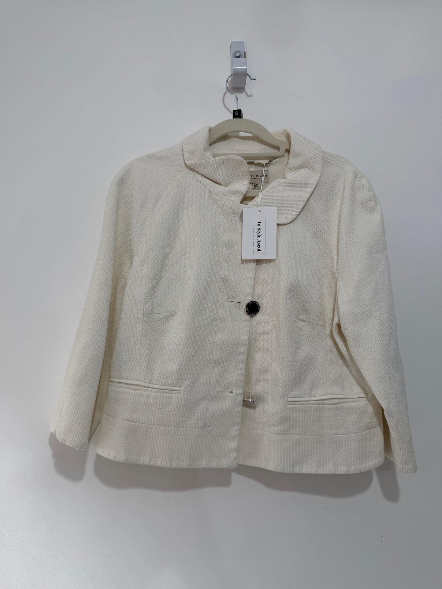 Preloved, White Karen Millen Blazer Jacket, Says 14 fits 10-12