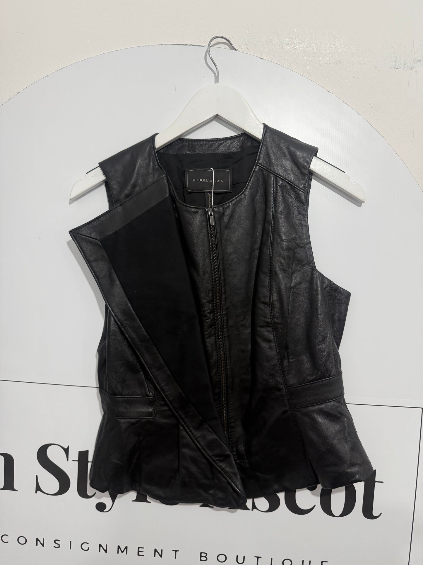 Black BCBGMaxazria Leather top, Size M