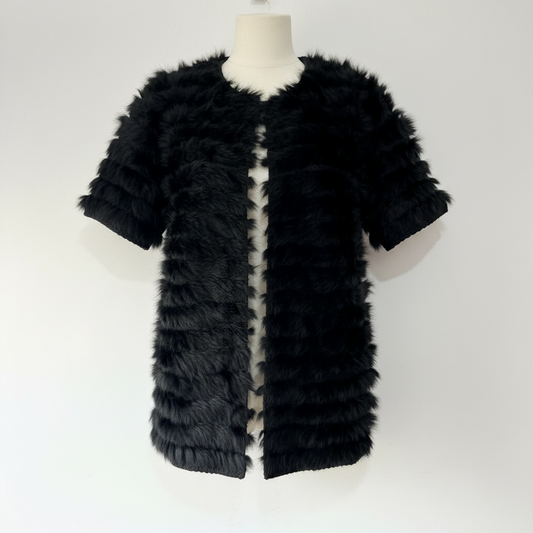 Pre-owned Black Pinko Rabbit Fur Cardigan Light Jacket, Size XS Runs Big