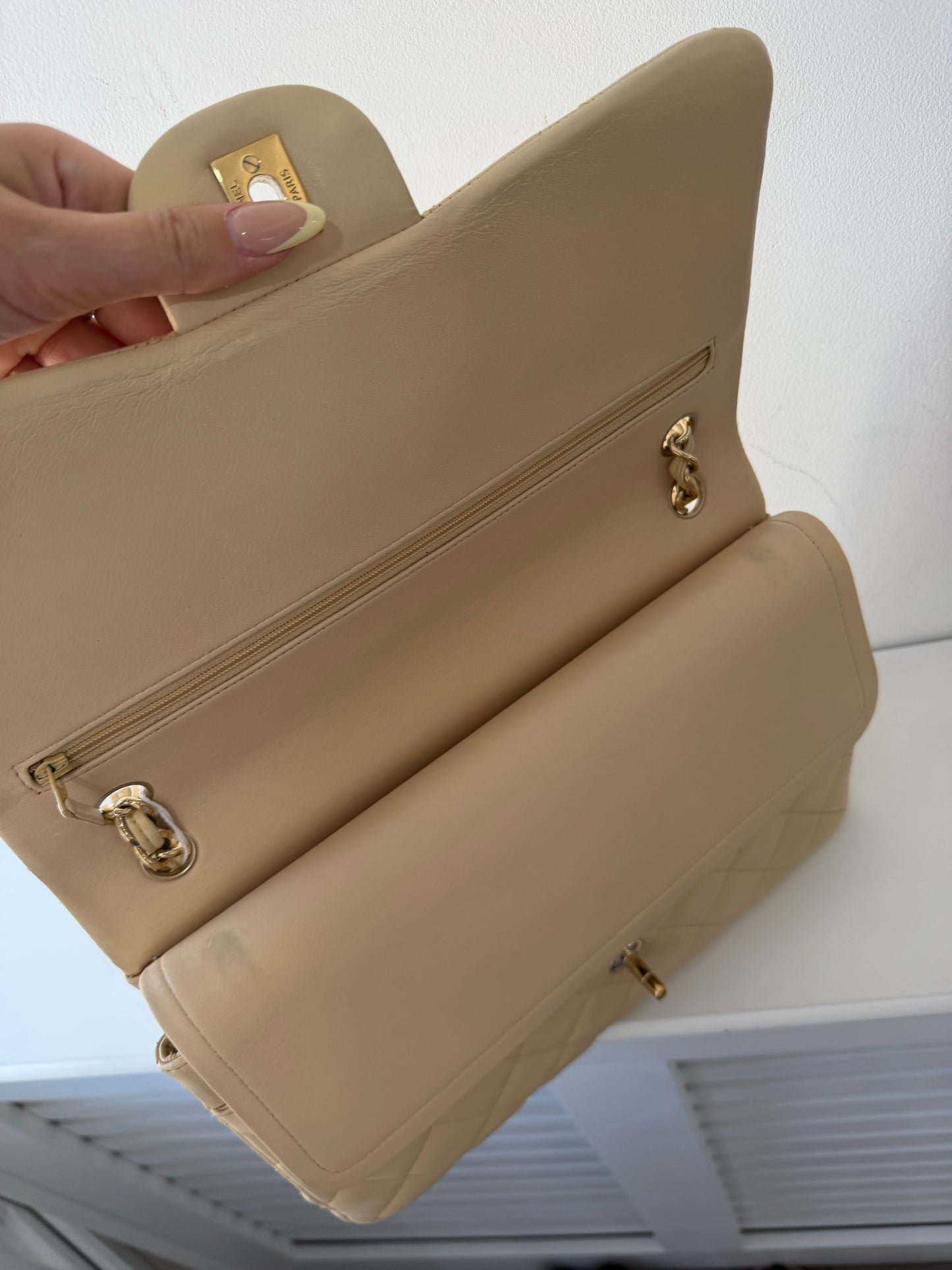 Preowned, Beige Nude with Gold Hardware Chanel Bag, Jumbo Double Flap