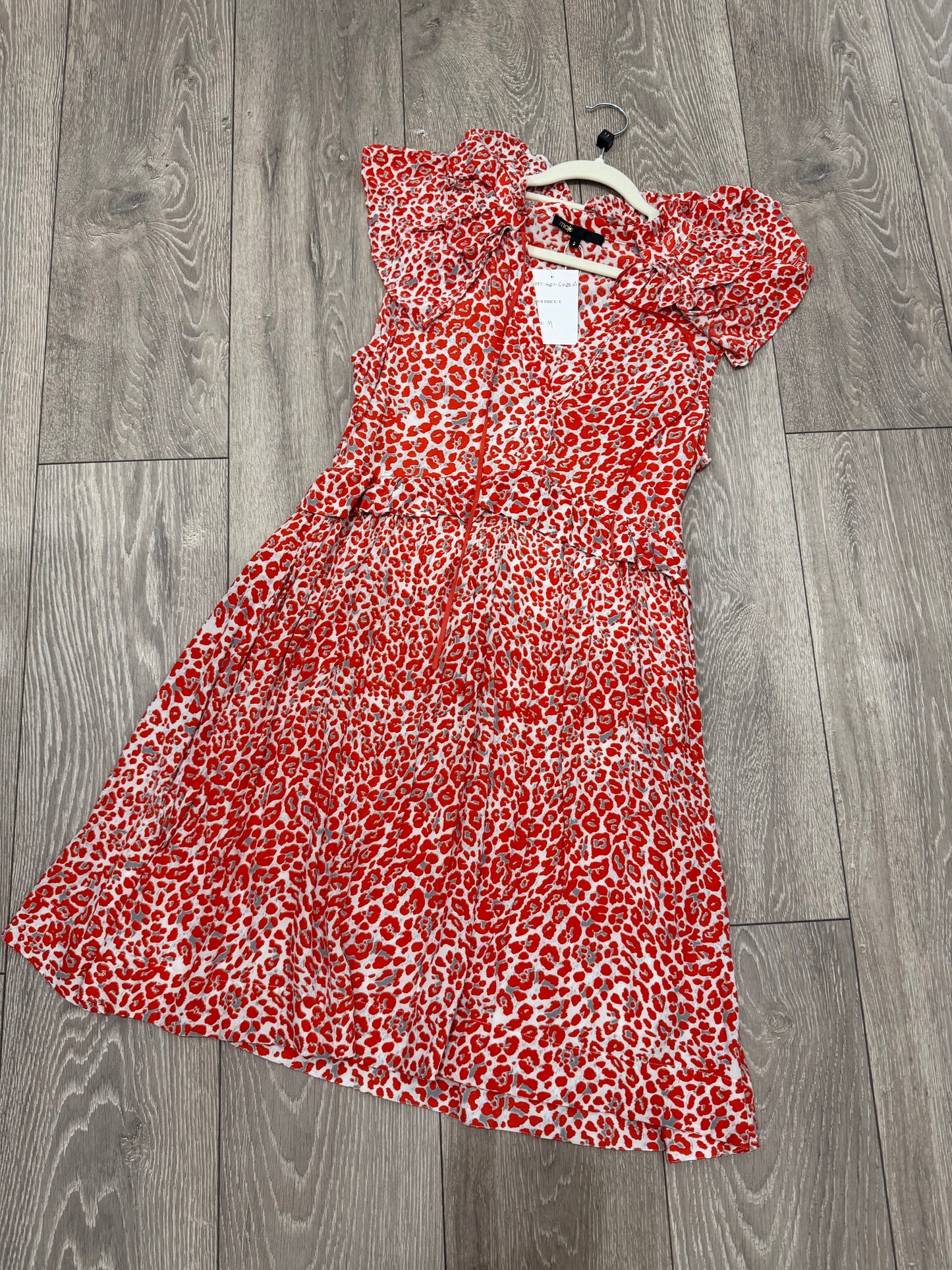 Pre-owned Red and white leopard print Maje Dress, Size 12