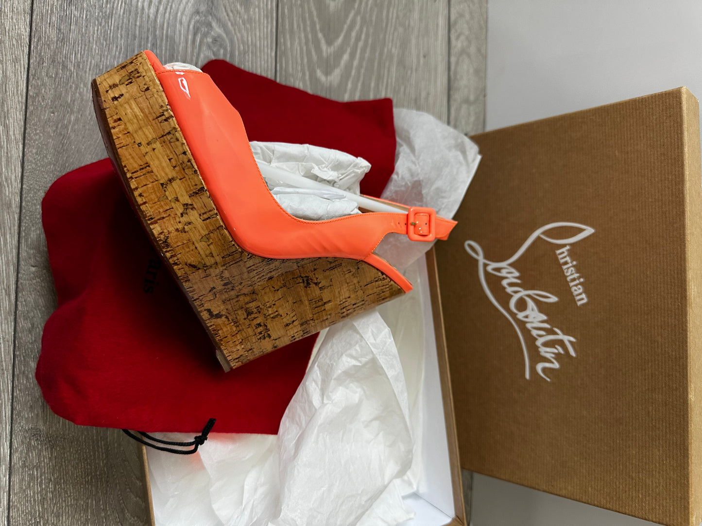Orange Christian Louboutin Wedges, size 40.5 - fit 6.5/7