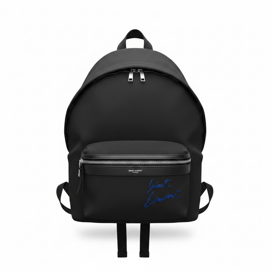 Preowned Black Saint Laurent Canvas Backpack, 36cm Height X 28cm Wide