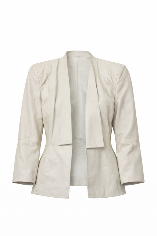 Pre-owned Cream/Neutral By Malene Birger Leather Jacket, Size 12-14