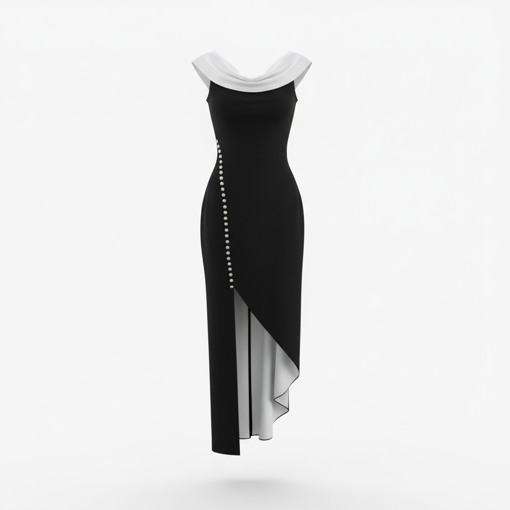 Pre-owned, Black and White Red & Royal Evening Dress, Size 6-8