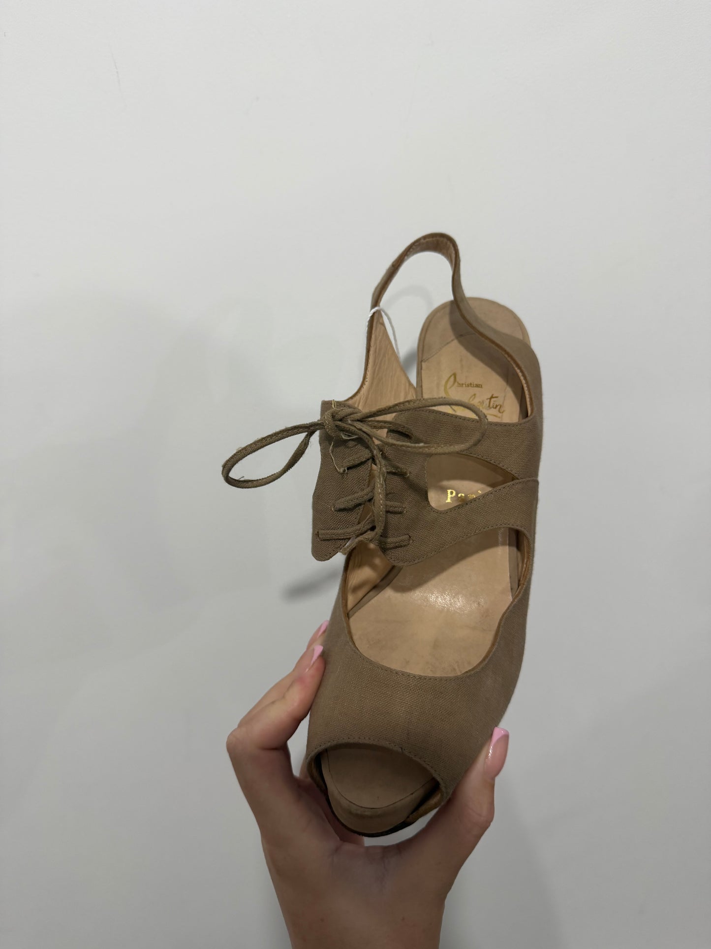 Taupe Canvas Circonvolu 120 Christian Louboutin Heels, Size 42