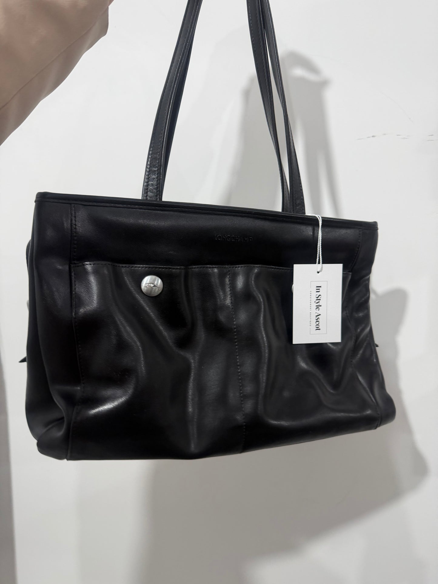 Black Leather Longchamp Handbag