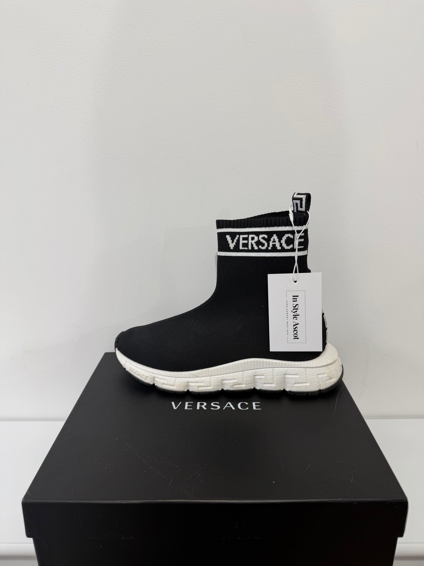 Preloved Black & White Versace Sock Trainers, 37 uk4